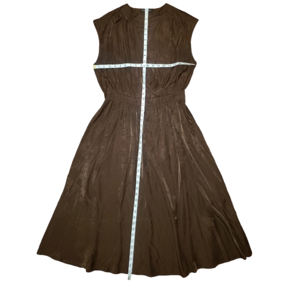 Banana Republic SS Shiny Satin Sheen Twill Wrap Burnt Umber Brown Midi Dress S - Picture 13 of 16
